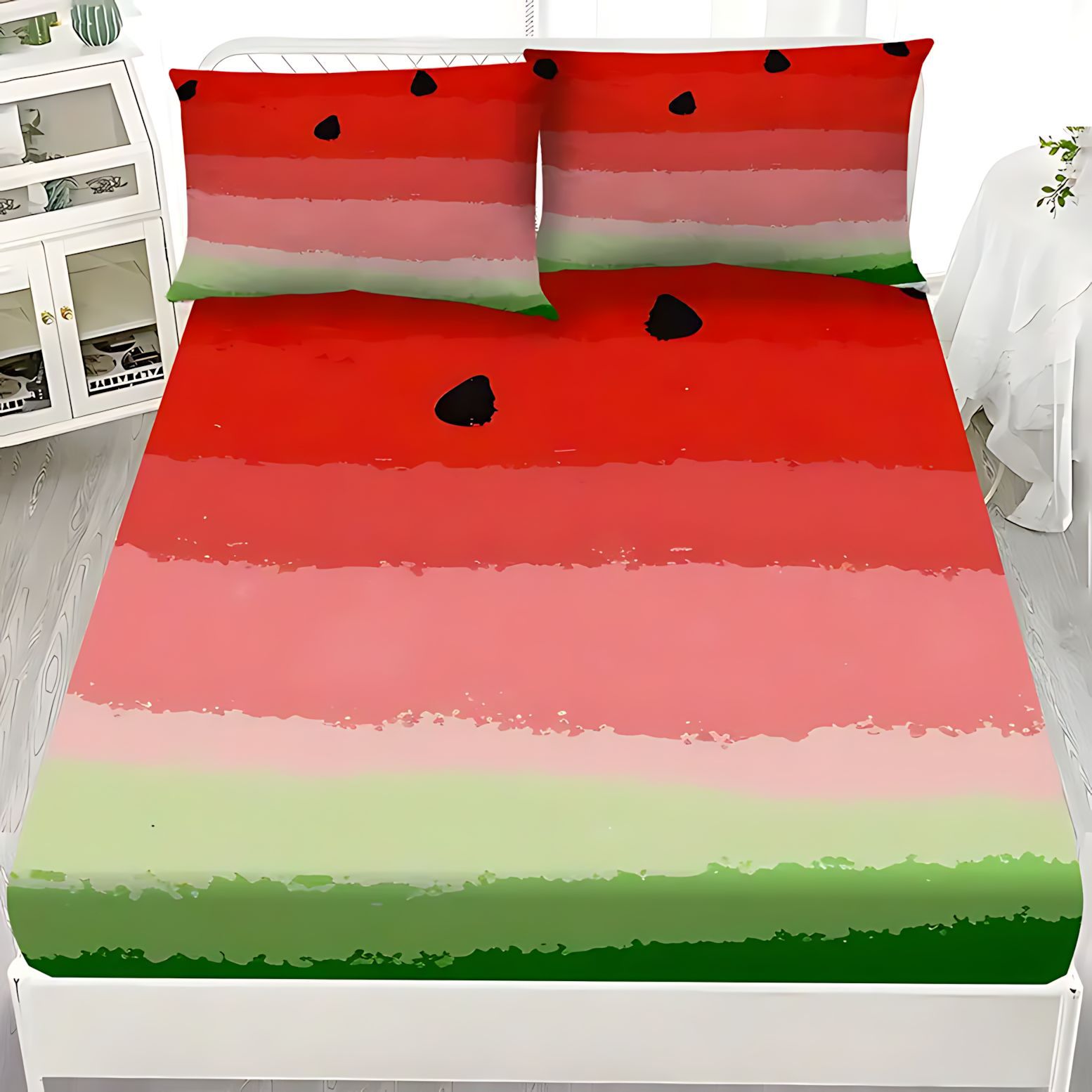 TEMU / JIT serie de frutas de fresa de sandía impresa digital 3D cama gaza pillow cover set textiles domésticos transfronterizos