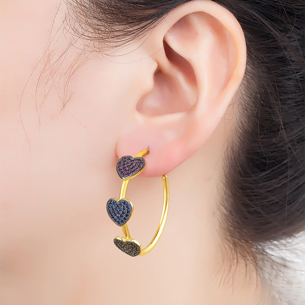 18g Weight 1 Pair Casual Simple Style Pentagram Heart Shape Polishing Inlay Copper Zircon 18K Gold Plated Ear Studs
