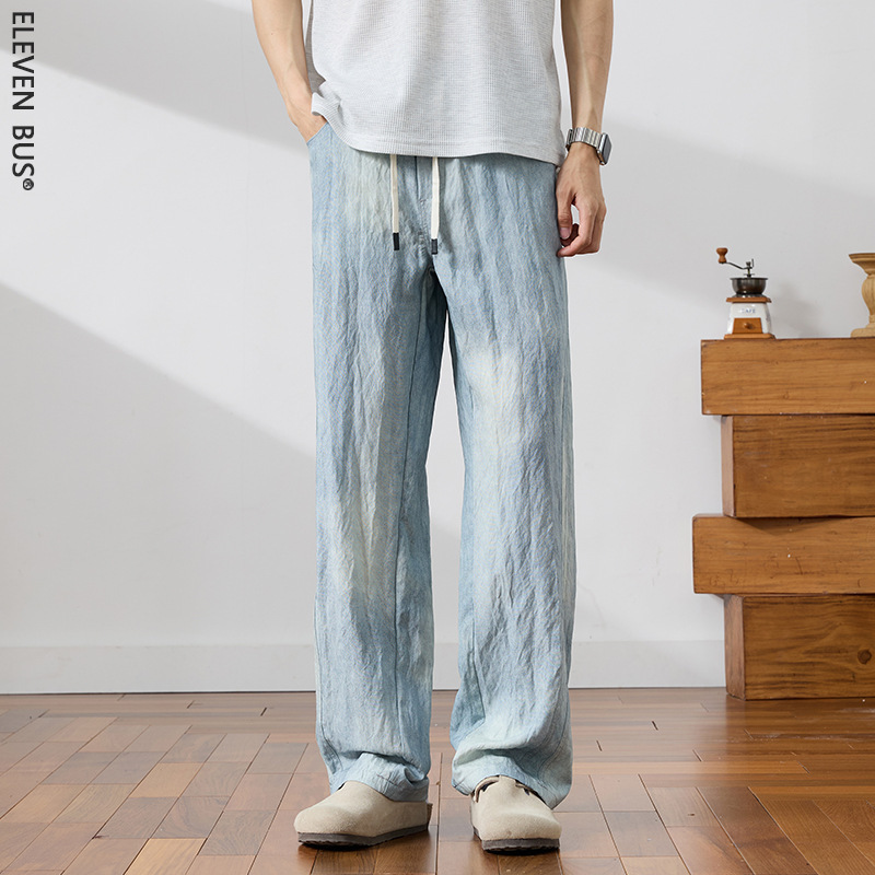 Summer New Ultra-Thin Lyocell Linen Trendy Straight-Leg Casual Pants for Men, Hong Kong Style Retro Trendy Jeans for Men Summer New Ultra-Thin Lyocell Linen Trendy Straight-Leg Casual Pants for Men, Hong Kong Style Retro Trendy Jeans for Men