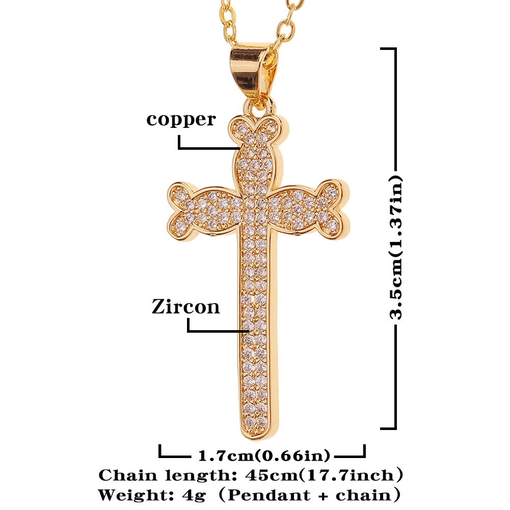 Bijoux Simples En Cuivre Incrusté De Zircon Croix Cent Ornements Assortis Collier Transfrontalier display picture 1