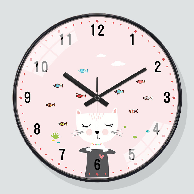 Quiet Children's Room Wall Clock Girls Boys Bedroom Cartoon Cute Clock Nordic Simple Punch-free Clock for Living Room