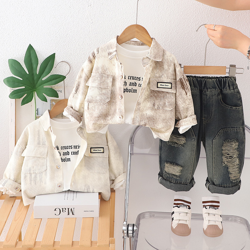 2025 Spring and Autumn New Style Boys' Casual Korean-Style Children's Clothing Wholesale Children's Denim Cardigan Jacket Three-Piece Set 2025 Spring and Autumn New Style Boys' Casual Korean-Style Children's Clothing Wholesale Children's Denim Cardigan Jacket Three-Piece Set