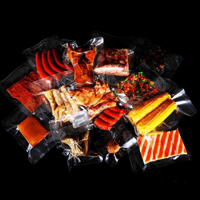 Vacuum-sealed transparent plastic food packaging bags for commercial wholesale with resealable closure