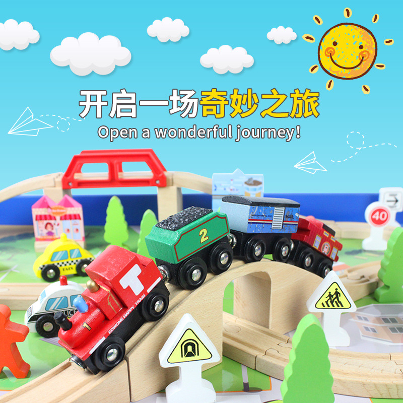 European Beech Track 90 Pieces Wooden Track Magnetic Train Table Toy Compatible with Wooden Track Toys