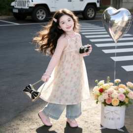 女童连衣裙春装2026新款洋气儿童小女孩夏装春秋套装碎花公主裙子