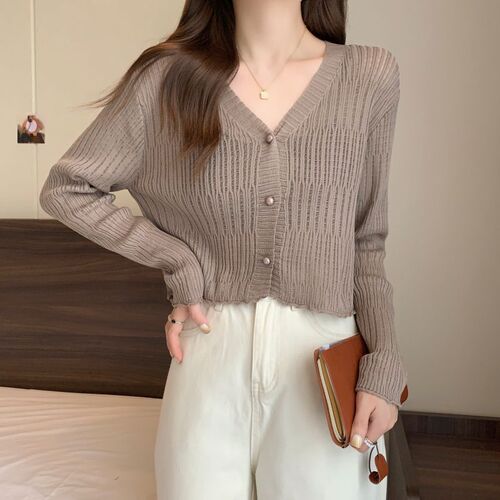 Pure desire wind ice silk knitted cardigan for women summer thin short shawl outer blouse sun protection jacket waistcoat top