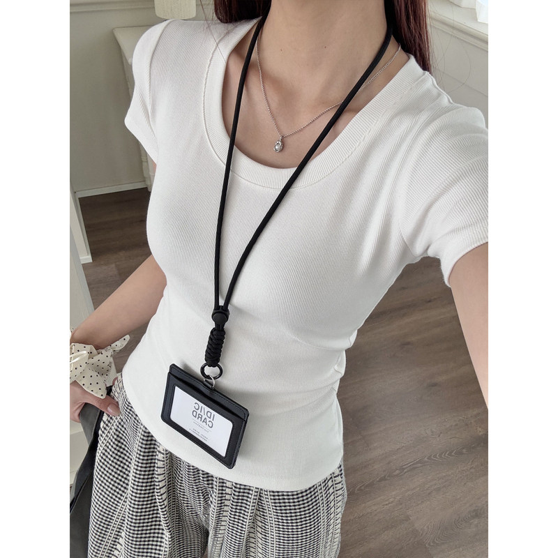 Ribbed Solid Color Base Shirt U-Neck Slim Fit Top for Women 2026 Spring/Summer Slim Elastic Regular Shoulder Short Sleeve T-Shirt Ribbed Solid Color Base Shirt U-Neck Slim Fit Top for Women 2026 Spring/Summer Slim Elastic Regular Shoulder Short Sleeve T-Shirt