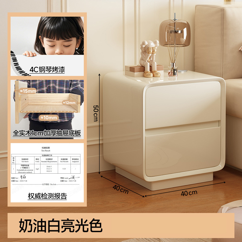 Mesa de cabezal de cama de madera maciza pintada dormitorio doméstico 2025 explosión pequeña crema de lujo ligero gabinete de almacenamiento de artículos de alto nivel