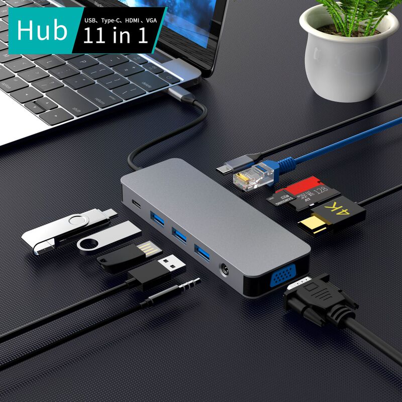 Type-c hub gigabit network card HD HD VGA USB-C docking station 11 in one docking station