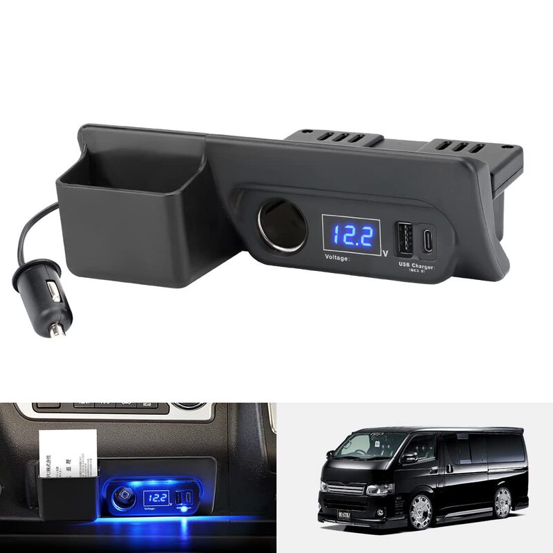 Suitable for Toyota Hiace 200 Series Models 1-8, Qc3.0 Type-C USB Extension with Additional Power Supply and Cigarette Lighter