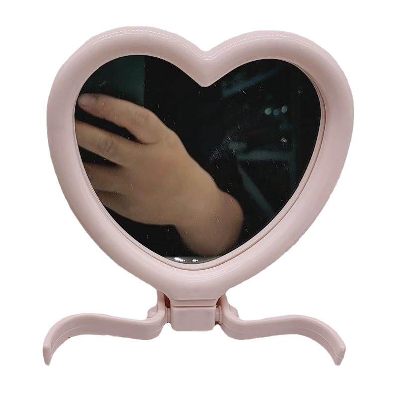 Espejo de Maquillaje Portátil con Forma de Corazón 103 de Plástico Plegable