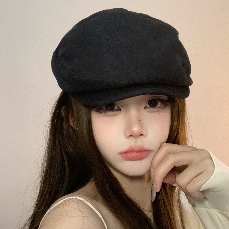 Boina inversa de primavera y otoño japonés retro color sólido rayas hacia adelante sombrero mostrando la cara pequeña pintora versátil sombrero de niño de periódico image 19