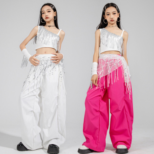 Dancewear for Girls, Summer Jazz Performance Suit, Dopamine Sleeveless Backless Top, Hot Chick Style, Children's Jazz Fashion Show Dress