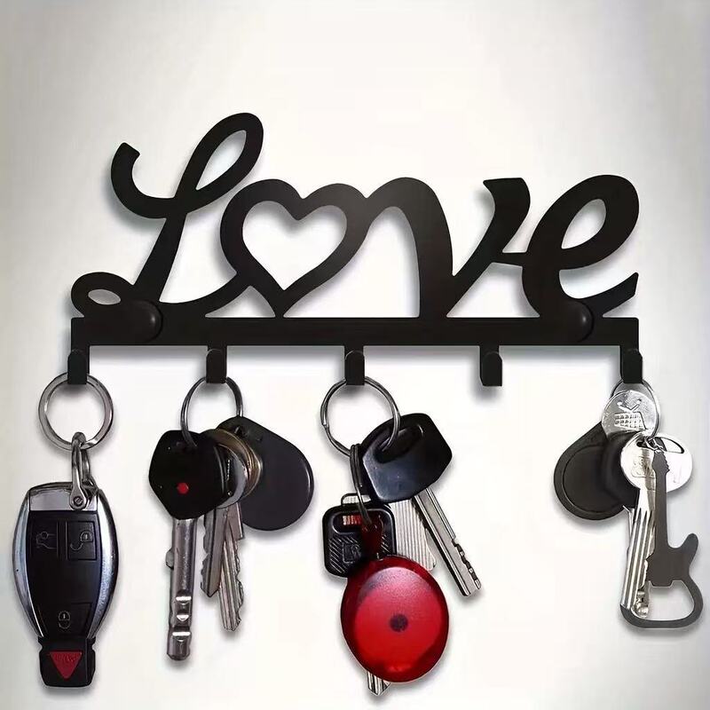 Cross-Border Love Key Rack Wall Storage Rack Metal Art Decorative Hook Keysholder Coat and Hat Entrance