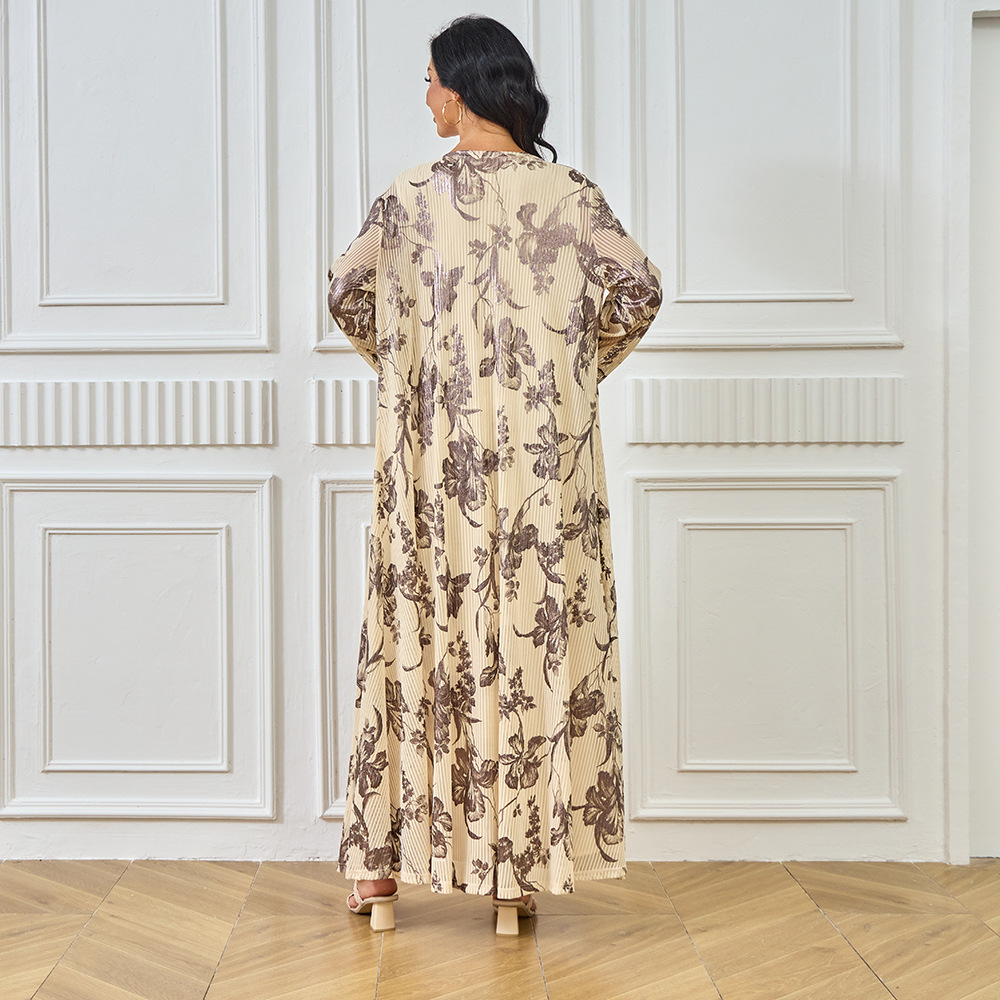 Middle East 2024 Summer New Fashion Gold-Embossed Muslim Dress Dubai Travel Cardigan Robe European And American Women's_ecoleips.com