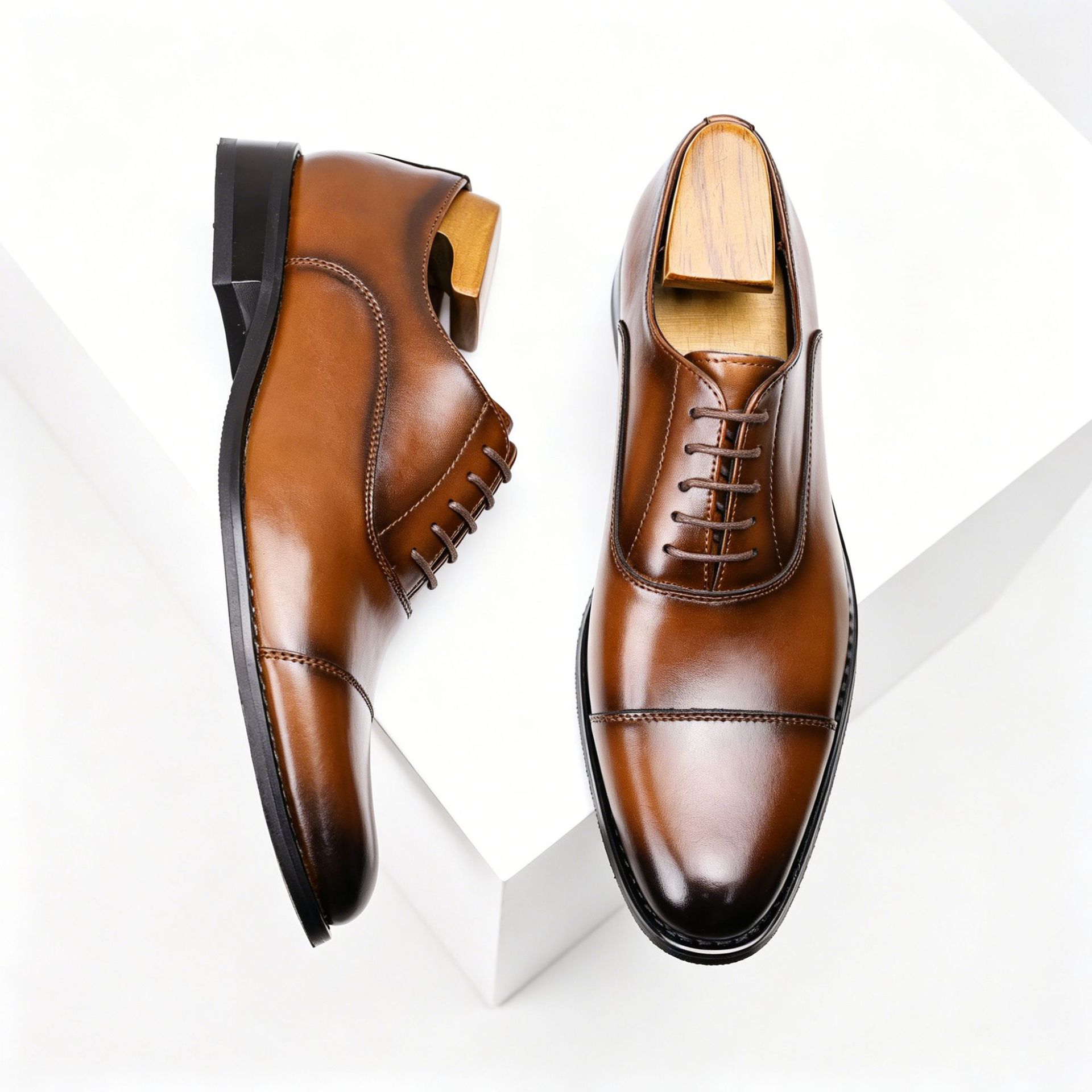 Zapatos de cuero zapatos de negocios para hombres Oxford zapatos de hombre cuero genuino desgaste formal zapatos de cuero para hombres de tres articulaciones zapatos de cuero de altura oculta estilo británico image 4