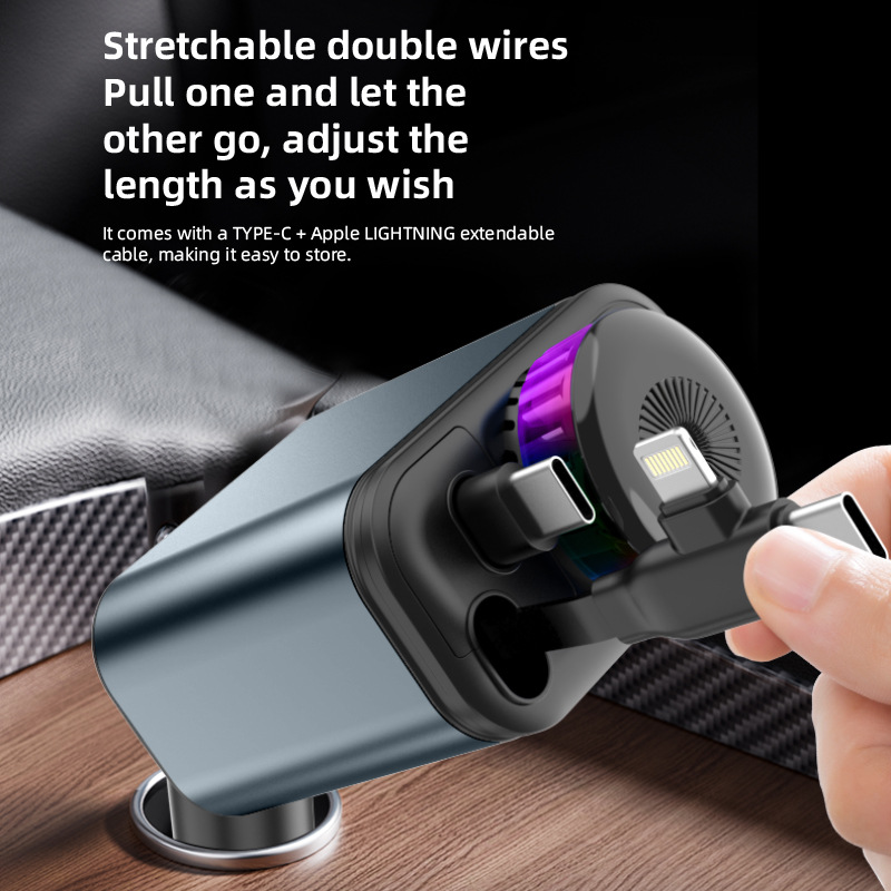 Car fast charger with starry sky light, ambient light, aromatherapy diffuser, Bluetooth MP3 player, retractable data cable