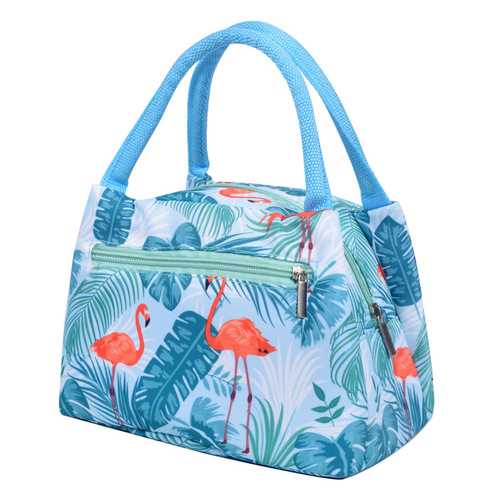 Printed zipper lunch bag portable thermal bag for women, simple and fashionable waterproof lunch bag with aluminum foil thermal insulation