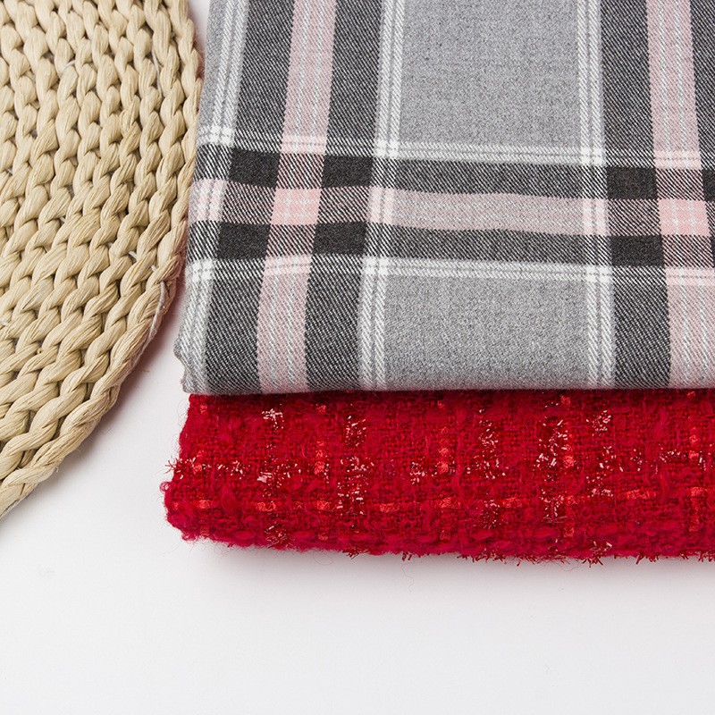 需要定制 tr弹力色织斜纹磨毛格子 小香风粗纺大红羊毛童装连衣裙