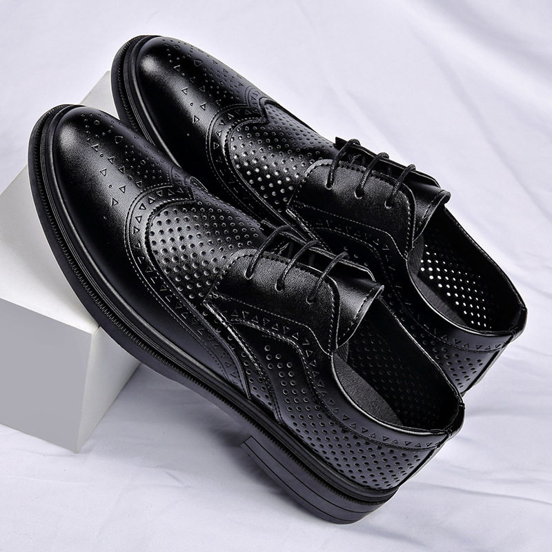 Giày da nam công sở cao cấp thoáng khí tăng chiều cao, gót vuông 3–5 cm — BK-2 màu đen