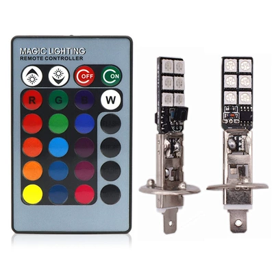 Car Led Colorful Fog Lights Remote Control 27 Lights H1 H3 H4 H7 H8 H11 9005 Car Front Fog Lights (Fog lamp) - 12-lights-1-remote-control-h1-one-pair-colorful