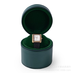 European and American Round Single Pack Women's Watch Box with Zipper Household Leather Watch Dustproof Bag Travel Portable Watch Box