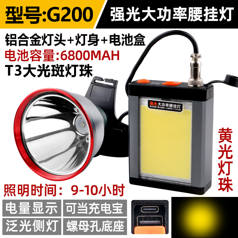 Cañón láser Luz de pesca nocturna Faros de alta potencia Luz fuerte Carga al aire libre Ultra brillante Linterna de largo alcance Lámpara de minero de batería de litio