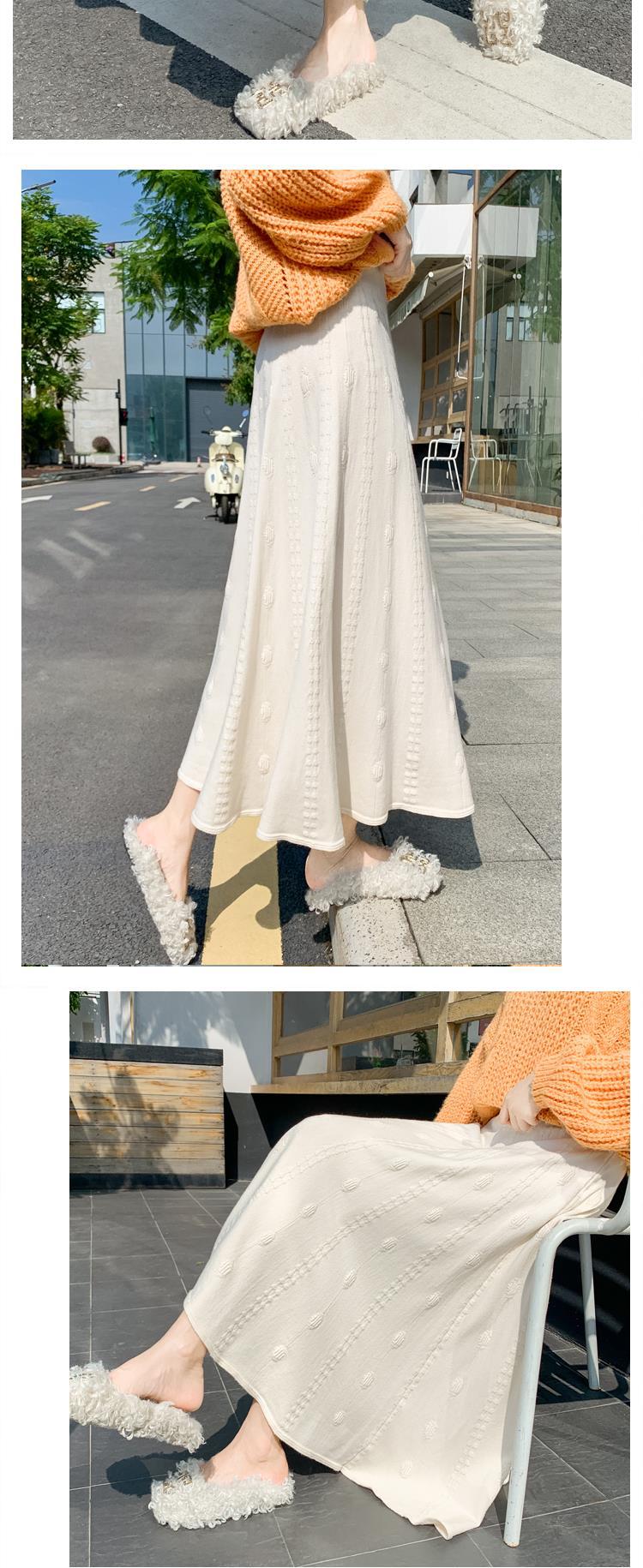 秋冬加厚针织半身裙女 高腰显瘦纯色毛线裙子韩版中长款A字伞裙厚