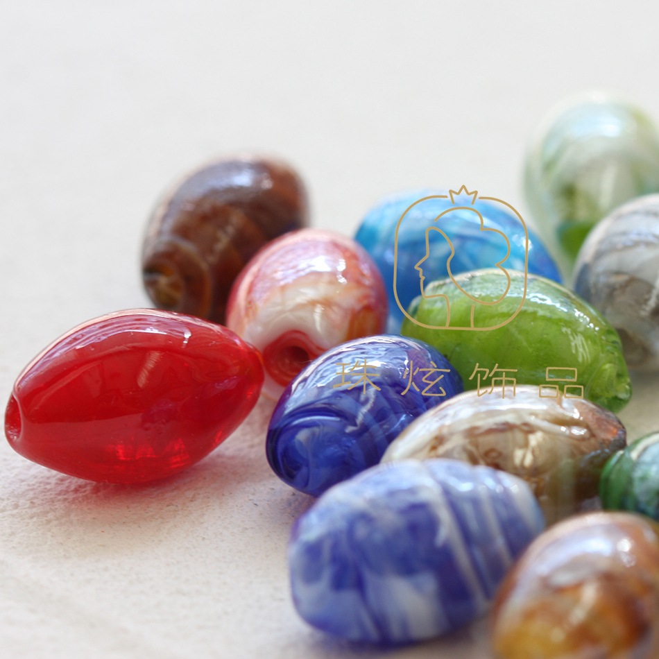 DIY Accessories Glazed Beads Oval Mixed Color Bead Necklace with Handmade Glass Beads (G321A)