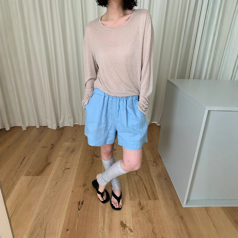 Wensen Online Korean Style Linen High-Waist Slim Shorts for Women Summer Elastic Waist Versatile Casual Pants for Women 92185 Wensen Online Korean Style Linen High-Waist Slim Shorts for Women Summer Elastic Waist Versatile Casual Pants for Women 92185