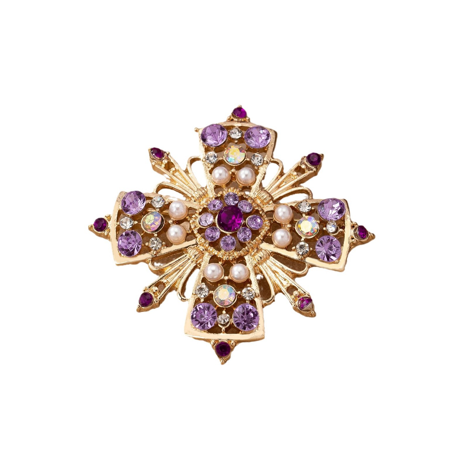 Spilla a fiore stile retro con strass per donna elegante_voghion.com