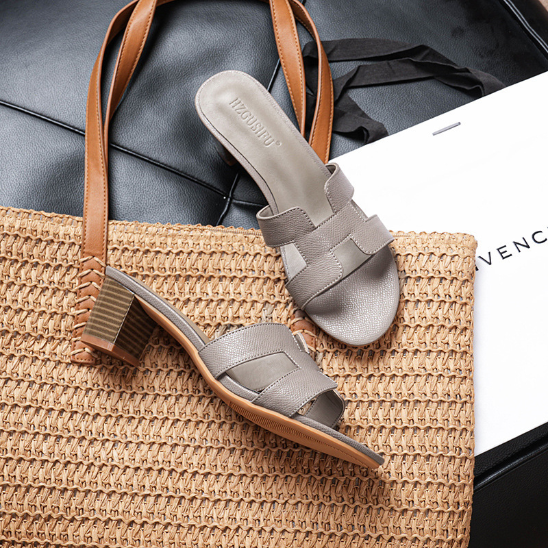 High-Heeled Slippers for Women, Chunky Heel Sandals for Outdoor Wear, 2026 New Fashion Sandals, Versatile Slip-Ons That Are Comfortable