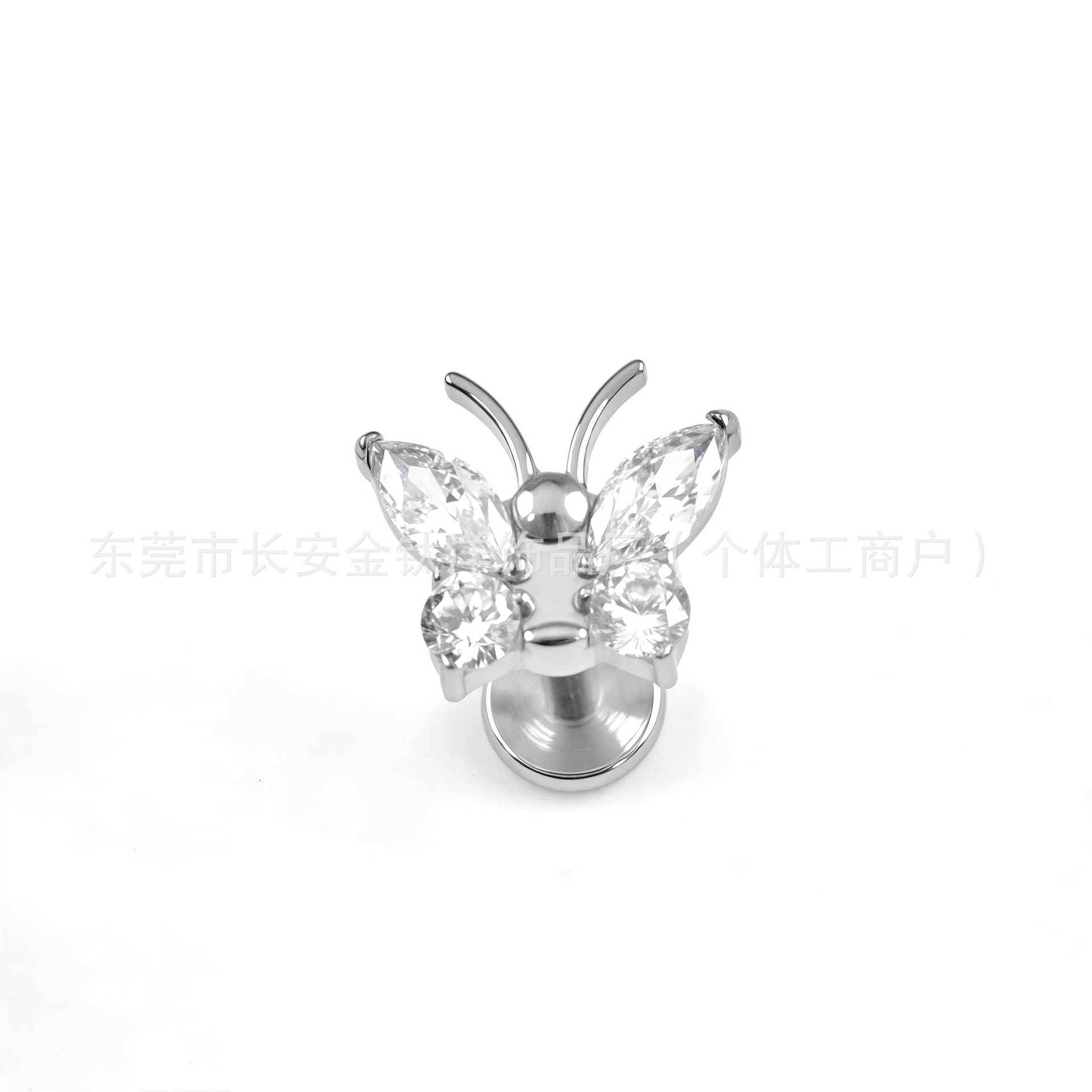 F136 Titanium Butterfly Tentacle Earrings Set with 5A Zircon Lip Nails G23 Titanium Alloy Body Piercing Jewelry detail image 7
