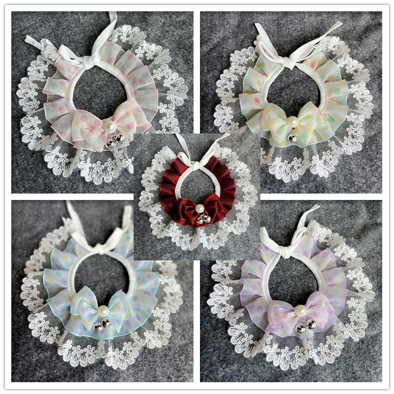 dog cute lace saliva towel bib teddy bichon pet bib collar bow jewelry