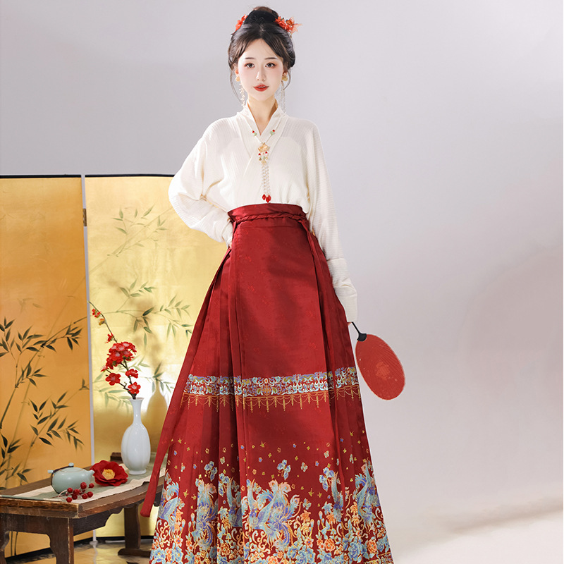 Horse Face Dress Women's Suit Hanfu Red Weaved Gold Engagement Suit Chinese New Style National Style Improved Daily Commuter Toast Suit