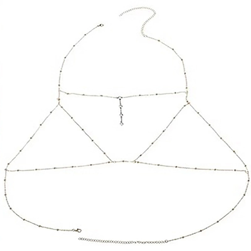 Цепочка-аксессуар (body chain) в многослойном стиле, жемчуг 10 мм и металл, серебро/золото