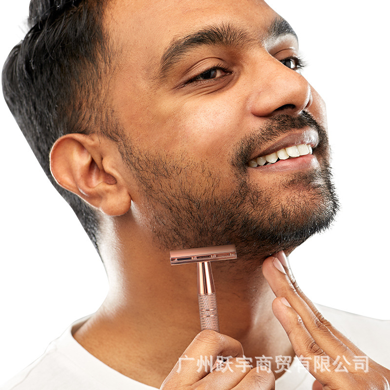 Maquinilla de afeitar a la antigua base de oro rosa antigua maquinilla de afeitar manual anticuada maquinilla de afeitar de doble cara