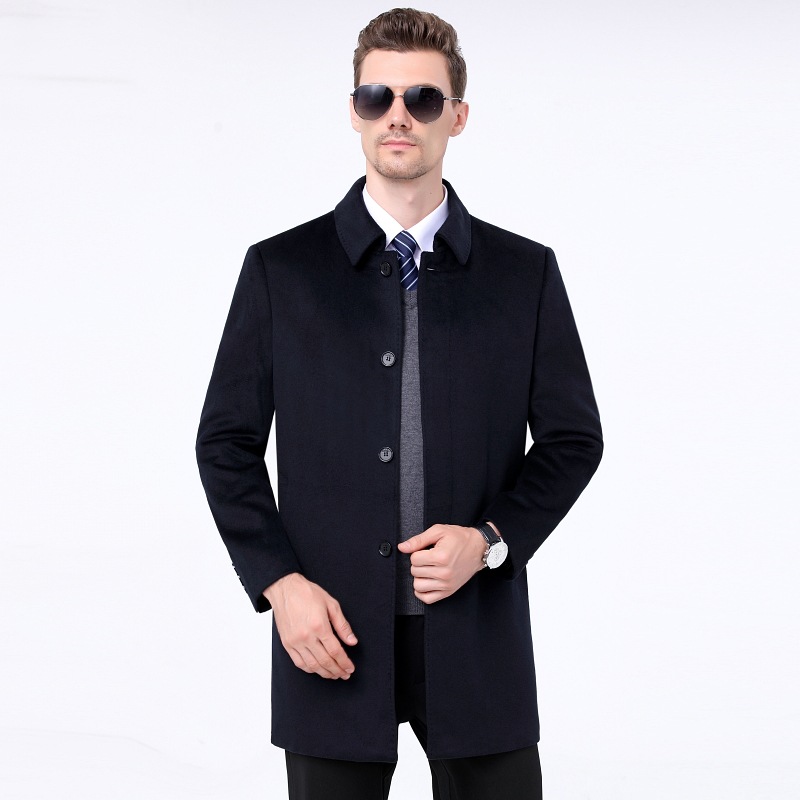 2025 Authentic High-End Cashmere Overcoat for Men, Mid-Length, Winter Wool Coat, Business Style, Middle-Aged Trench Coat, Thick