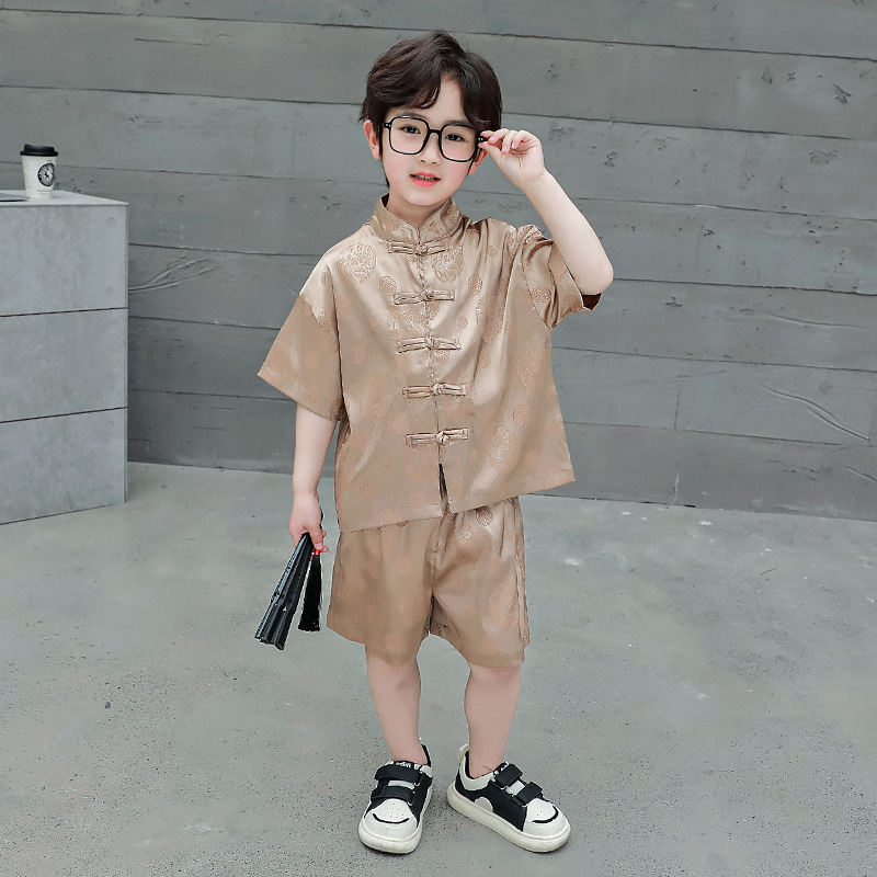 New Chinese style boys' Hanfu modified summer set baby first birthday dress Chinese style children's Tang suit thin summer 