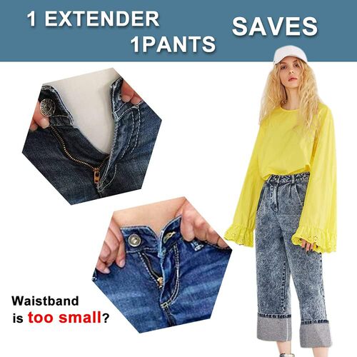 Denim waist-expanding belt with waist accessories, adjustable denim button for stretch pants, maternity lengthening buckle—best-selling on Amazon.