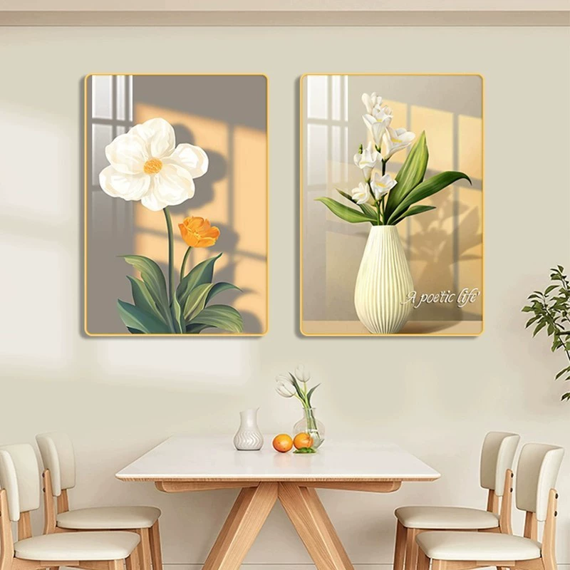 Современная минималистичная декоративная картина для столовой, свежая цветочная подвесная картина для обеденного стола, теплая и высококачественная двойная декоративная картина