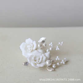 Y 9654 手工陶瓷花朵耳环新娘婚礼配饰欧式韩式欧式白色花卉配饰