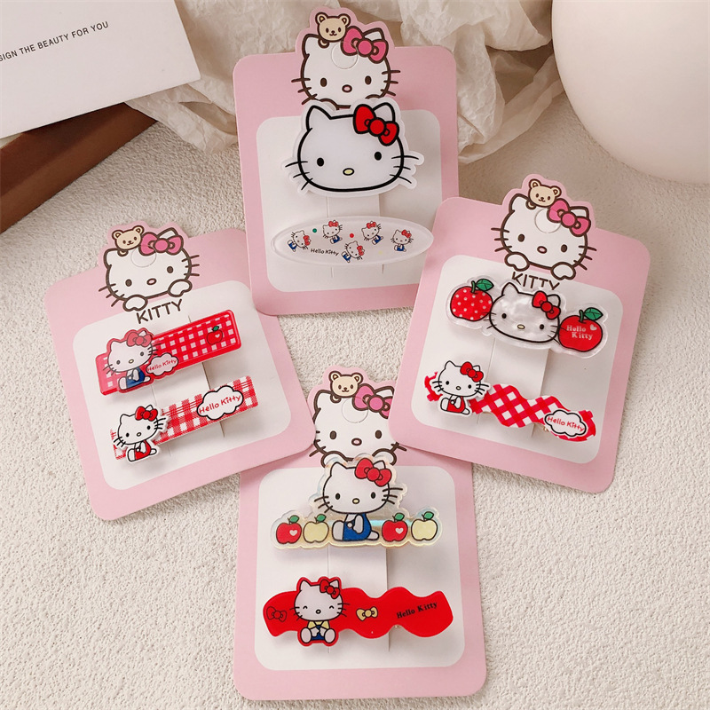 Nuevos lindos clips de pelo acrílico gatito dulce chica arco rojo clips de pelo lateral rasgado clips frangeo