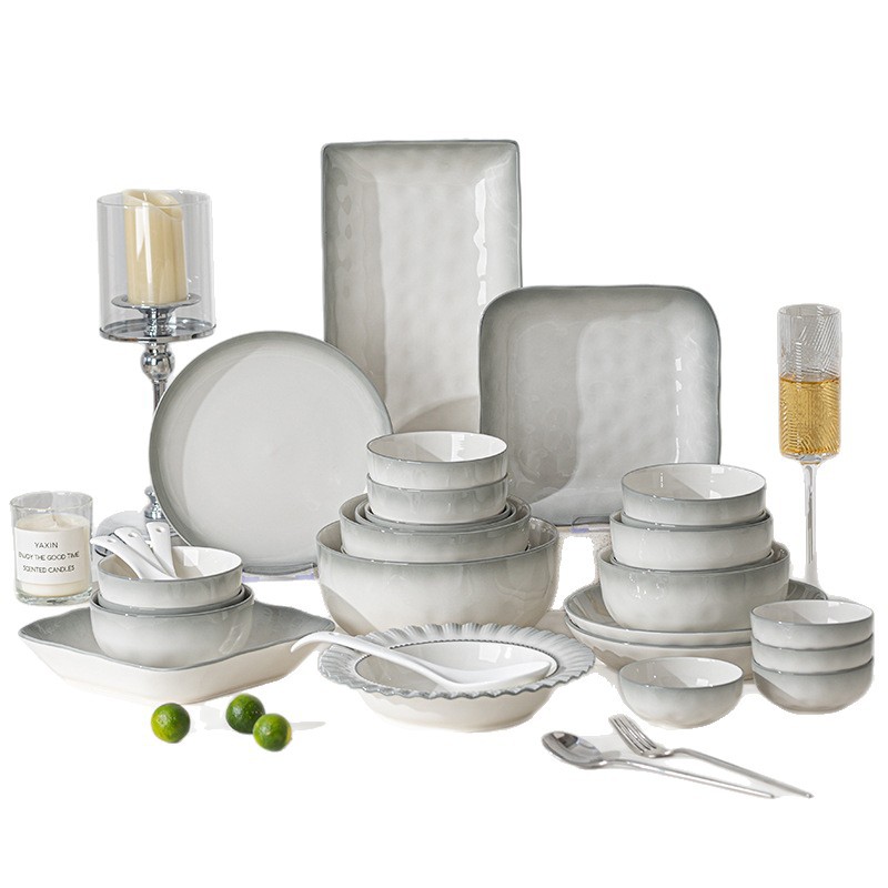 Cuenco de cerámica de alto valor simple personalizado, plato, tazón de arroz de color vidriado, tazón de sopa, plato de pescado, juego de vajilla de cerámica