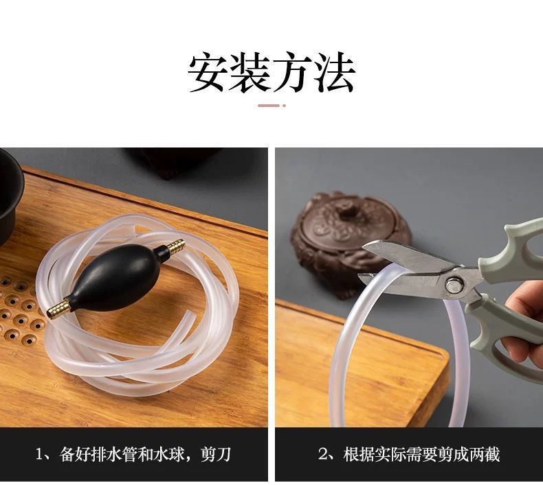 Tea Tray Drainage Hose Set with Suction Bulb Silicone Tubing for Tea Table Water Outlet in use