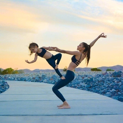 欧美外贸亲子春夏高弹速干纯色瑜伽女裤柔软透气吸汗健身裤