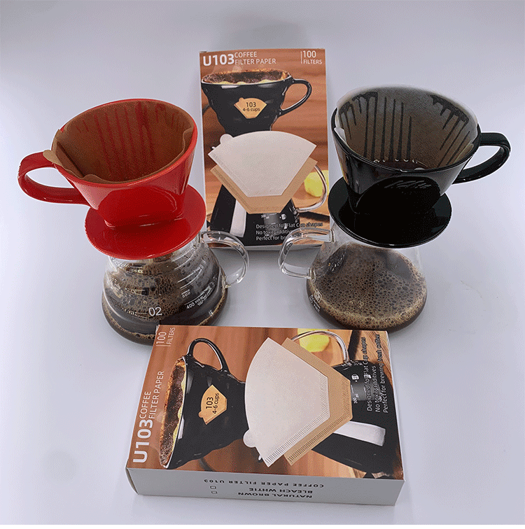 联系厂家家用美式U型103纯木浆咖啡机过滤纸彩盒装4-6杯100枚扇形咖啡滤纸