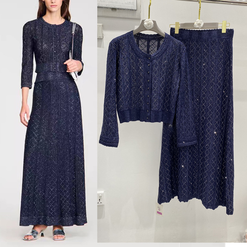 High-Quality Women's Clothing with Rhinestone Hollow-Out Design, Factory Export, Cross-Border E-Commerce Supply, 2026 Spring/Summer Thin Two-Piece Set for Women