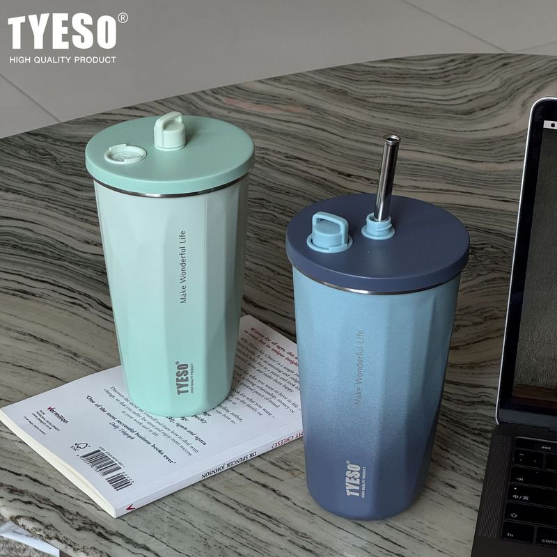 Tyeso クリエイティブ菱形グラデーションカラー魔法瓶カップ大容量車アイスバーカップ保温保冷ストローコーヒーカップ|undefined