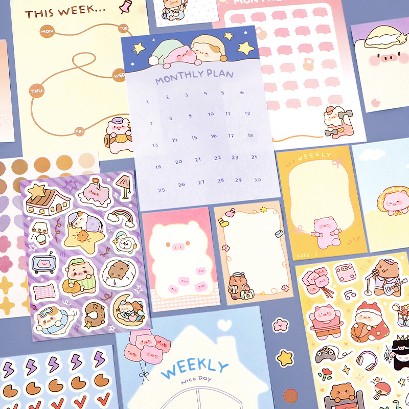 Cien días de la sociedad Liyan cartel de perforación cartel conjunto de pegatinas de cerdo rolar para adorable plan de cerdo pegatinas de tarjeta